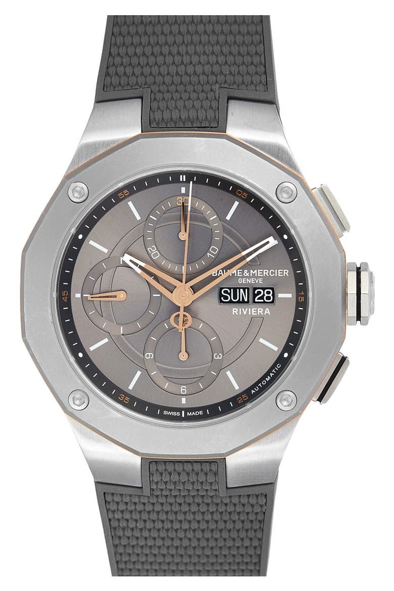 Riviera 10722 Rubber Strap Automatic Chronograph Watch, 43mm, Main, color, SLATE-GREY