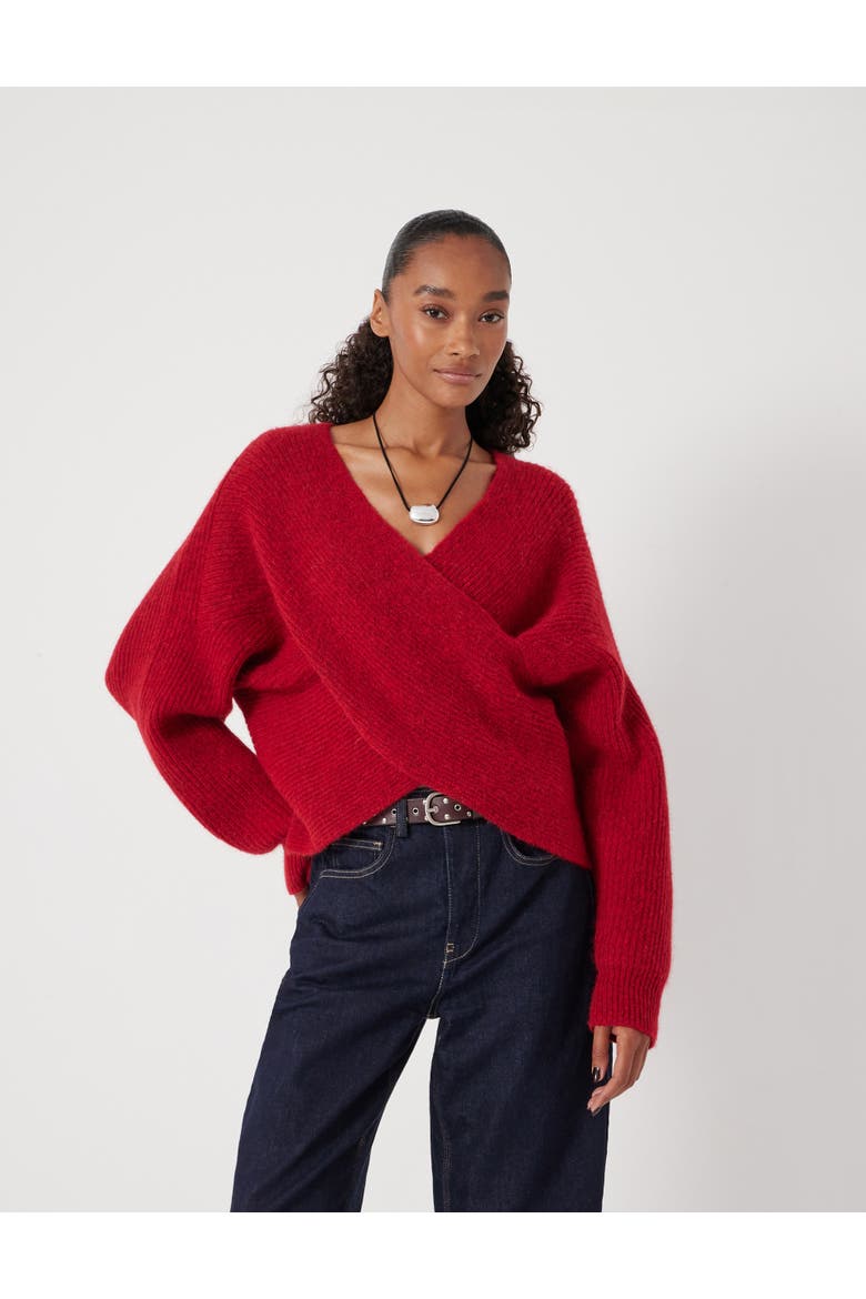 Betty Criss-Cross V-Neck Knit Jumper, Main, color, Fiery Red