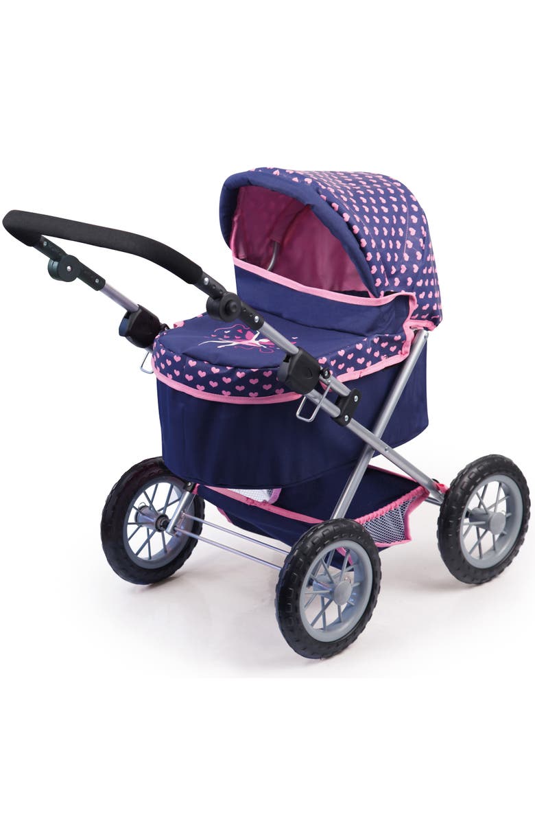 Bayer Design Trendy Doll Pram Stroller Navy Pink Hearts, 18 Inch Dolls, Alternate, color, Multicolored