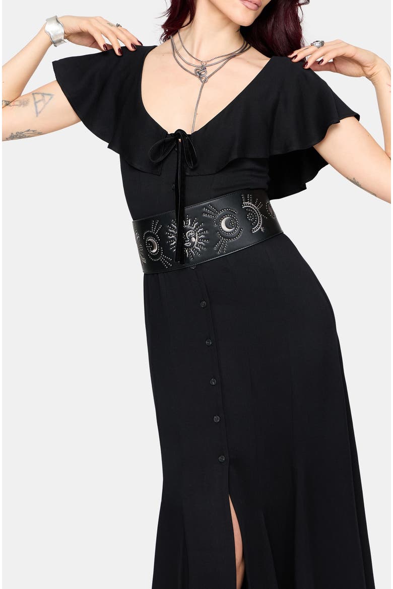 Aren Ruffle Tie Front Maxi Dress, Alternate, color, Black