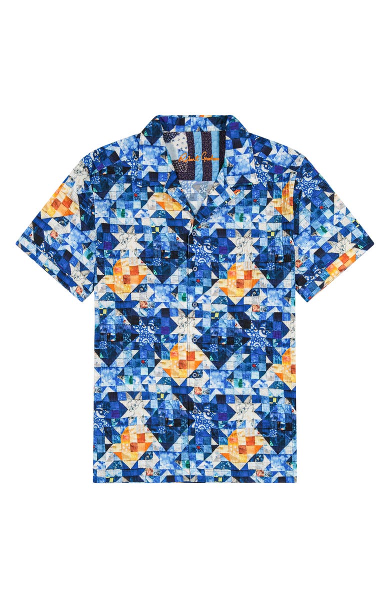 Robert Graham Sashiko Geometric Print Stretch Cotton Camp Shirt, Alternate, color, 