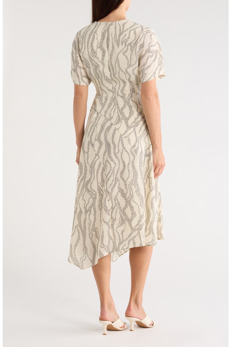 Short Sleeve Asymmetric Hem Midi Dress, Alternate, color, IVORY/ CHARCOAL