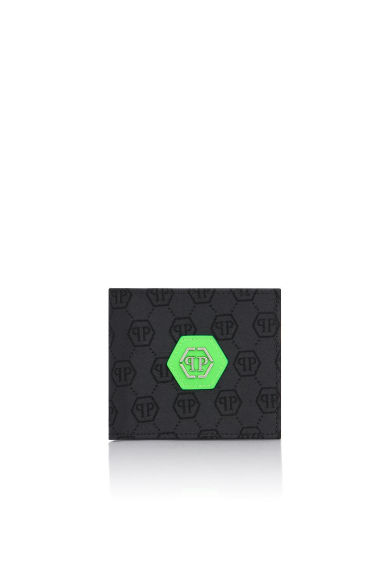 French Wallet Jacquard Monogram Men, Main, color, black+greenfluo