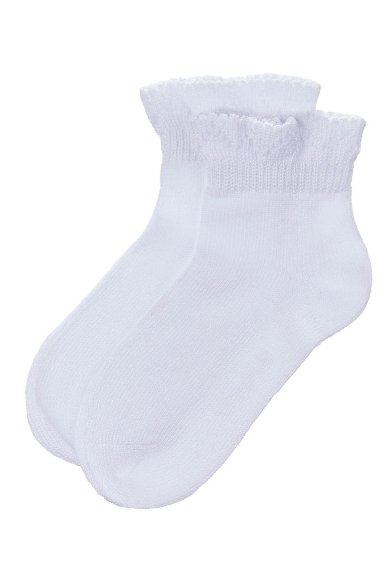 Crochet Ruffle-Trim Cotton Blend Ankle Sock, Alternate, color, White