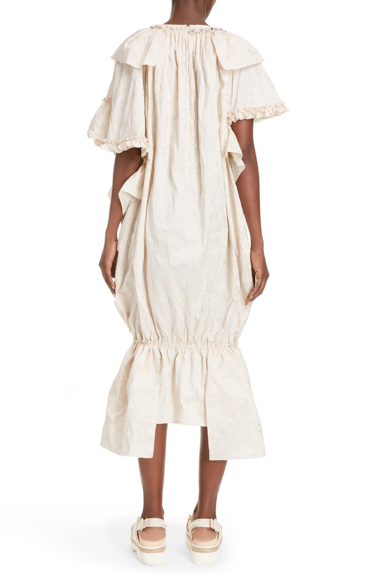 Simone Rocha Asymmetrical Embroidered Bubble Midi Dress, Alternate, color, 