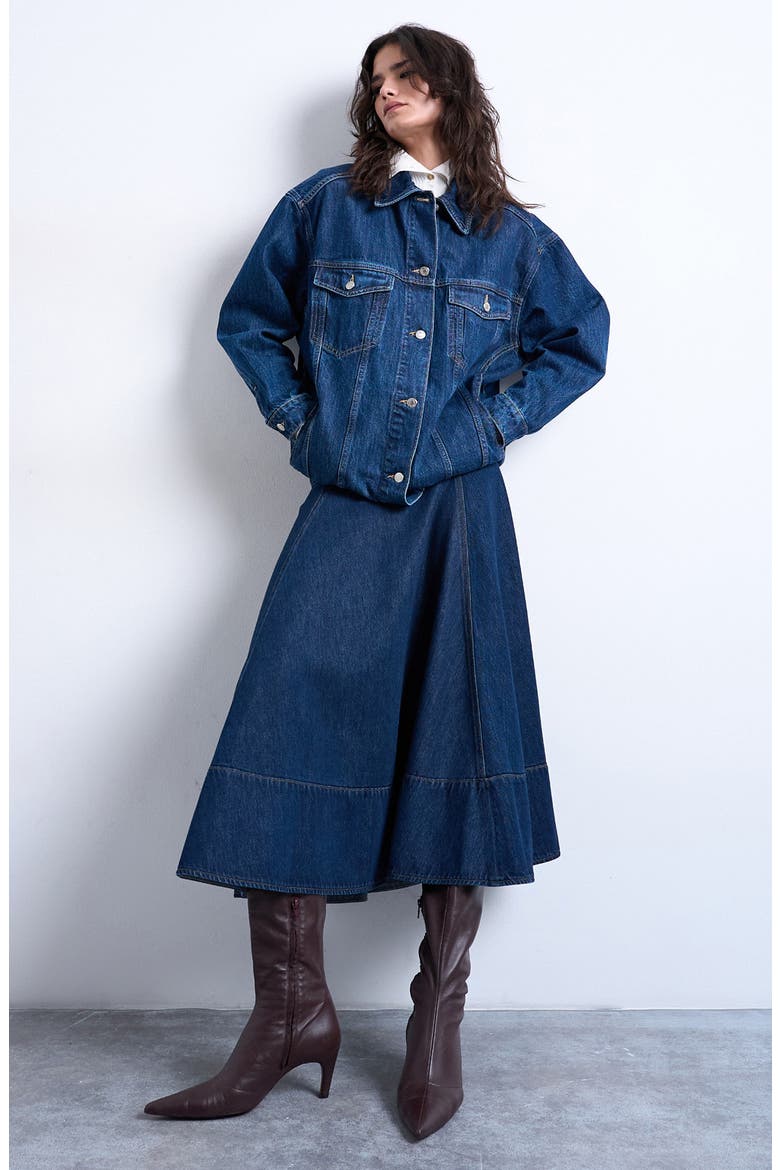 Dropped Waist Denim Skirt, Main, color, MEDIUM BLUE