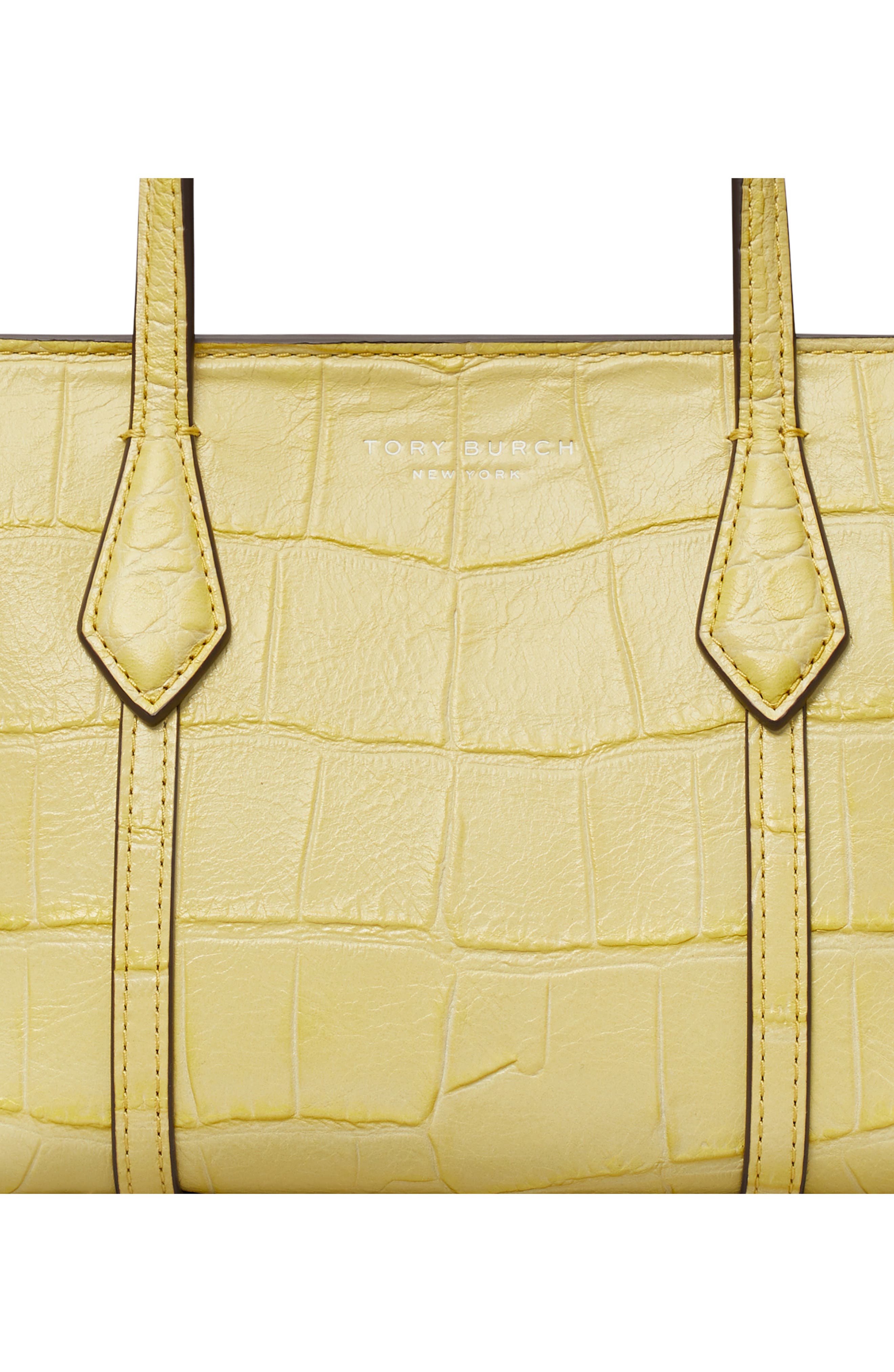 Tory Burch Mini Perry Embossed Leather Tote, Alternate, color, Yellow Sky