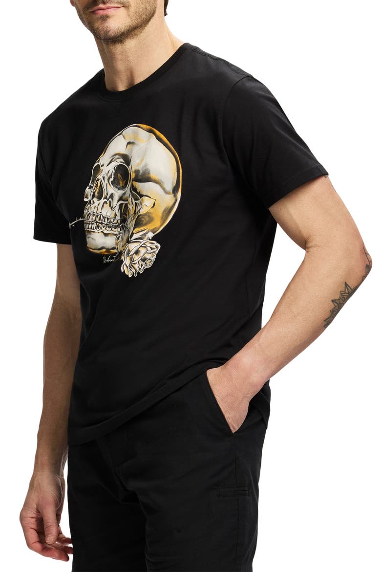 Chrome Skull Knit Graphic T-Shirt, Alternate, color, BLACK