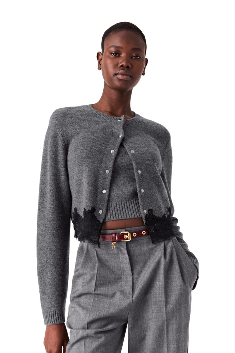 Twinset with lace trim, Alternate, color, Grey/black