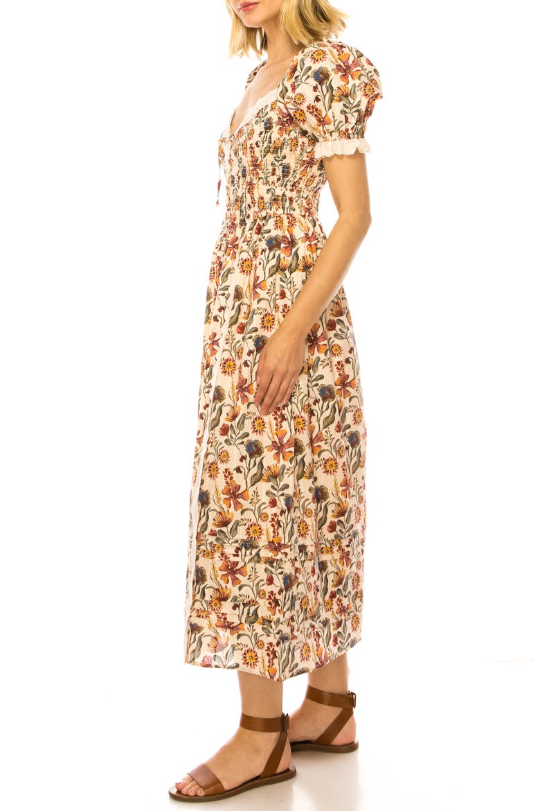 Floral Crochet Trim Midi Dress, Alternate, color, BEIGE BLUSH