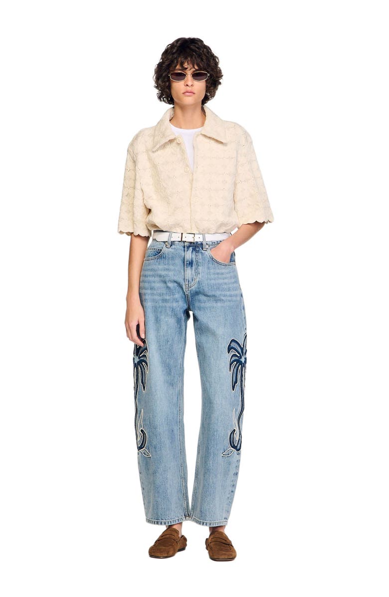 SANDRO Cotton broderie anglaise shirt, Alternate, color, Ecru