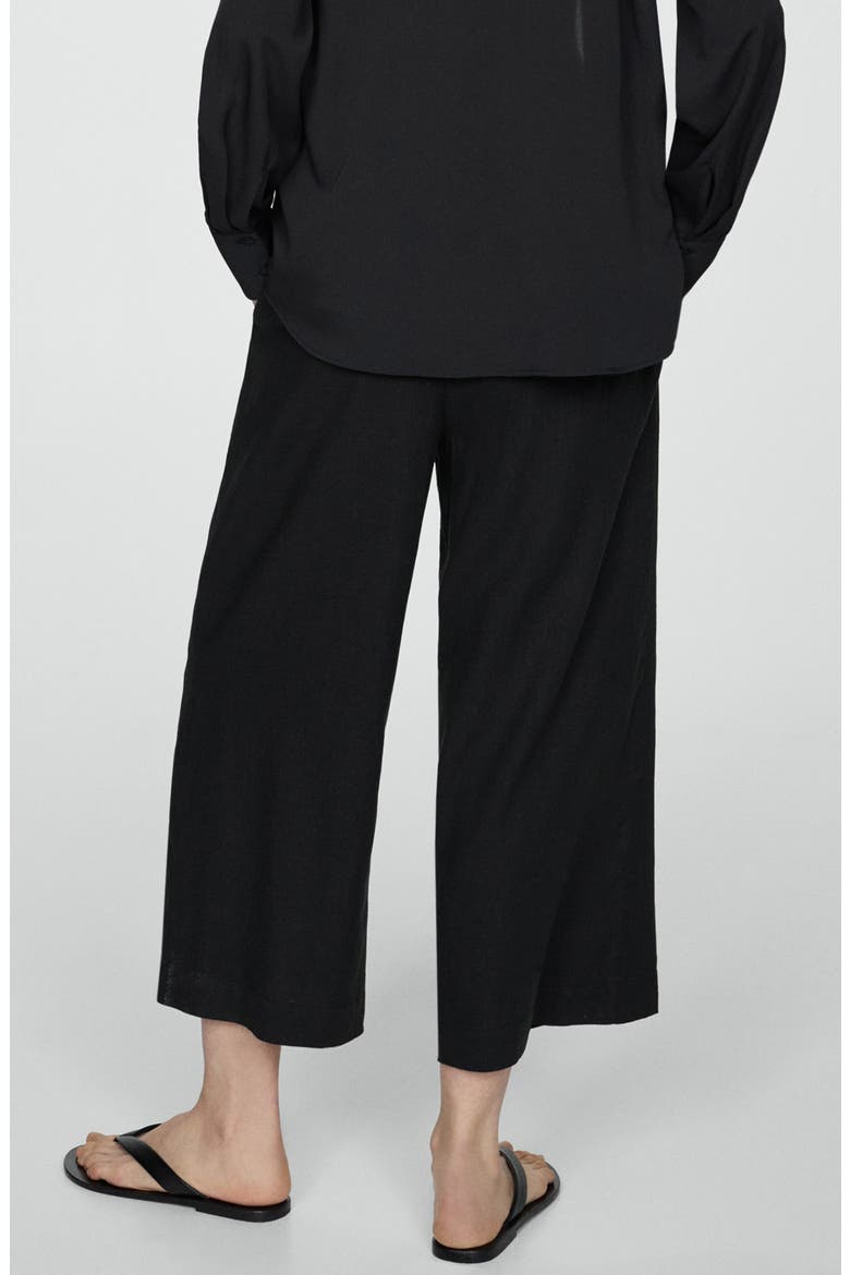 Linen Blend Crop Wide Leg Pants, Alternate, color, BLACK