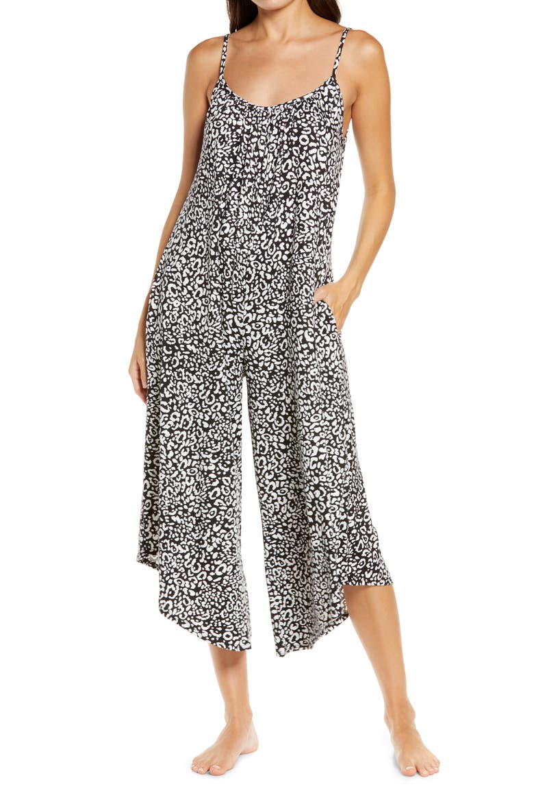 Lounge Crop Jumpsuit, Main, color, BLACK/ OFF WHITE