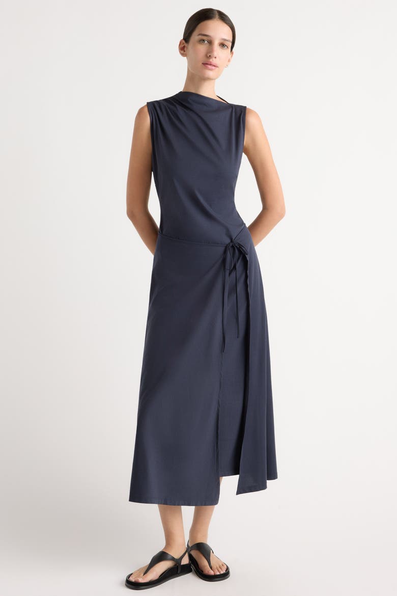 Amelia Asymmetric-Neck Wrap Dress, Main, color, Navy