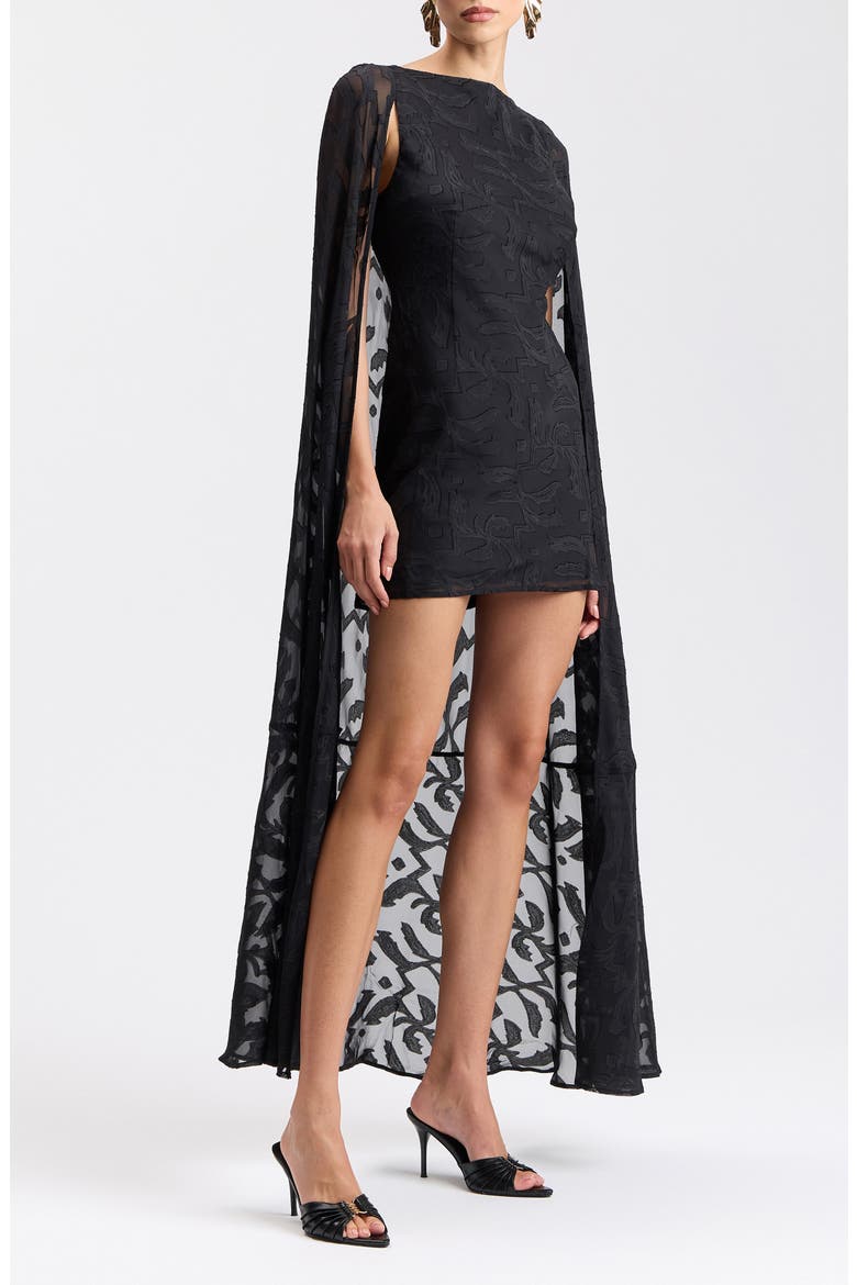 Cape Detail Minidress, Alternate, color, BLACK