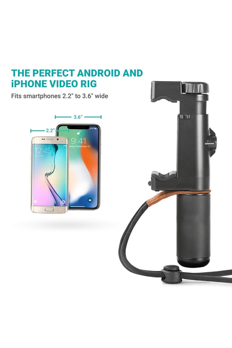 PR-1 Smartphone Grip Handle Rig with Wrist Strap, Tripod Mount and Cold Shoe Mount for Lights and Microphones - for iPhone, Samsung, HTC, LG, Google, Android, Alternate, color, Black