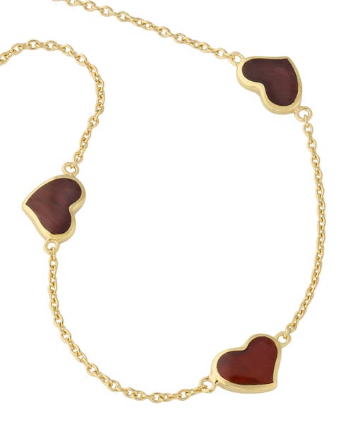 Jan Leslie Triple Station Heart 20" Necklace Set In Sterling Silver With 18k Gold Overlay In Red