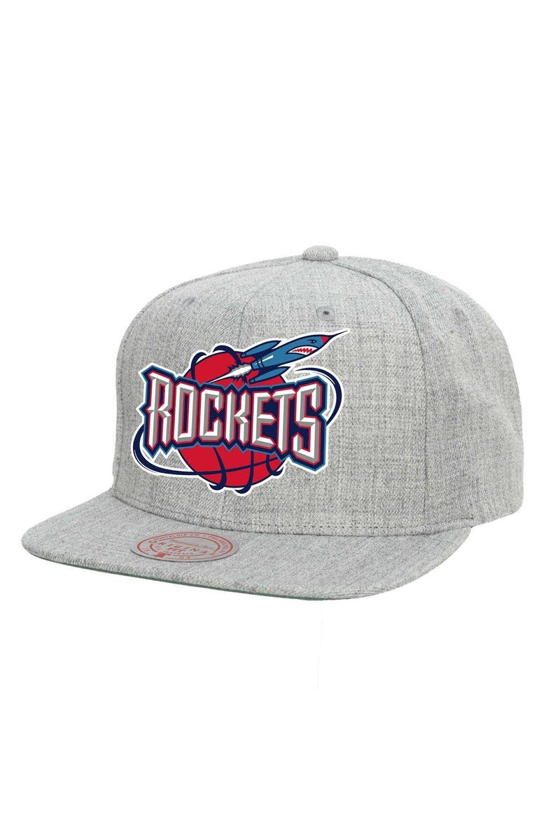Mitchell & Ness Men's Mitchell & Ness Heather Gray Houston Rockets Hardwood Classics 2.0 Snapback Hat, Main, color,