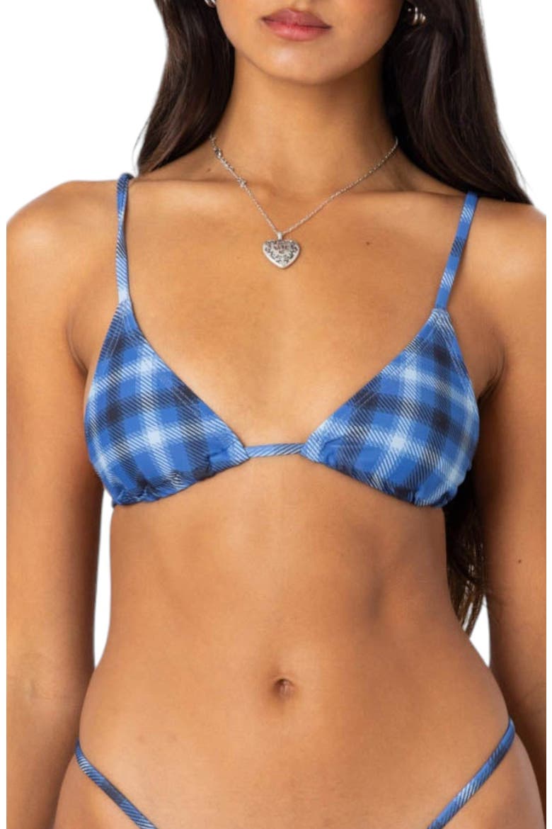 Preppy Plaid Print Bikini Top, Main, color, BLUE