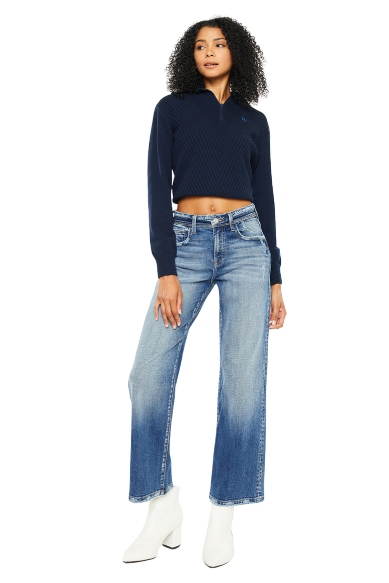 Angela Premier High Rise Slim Wide Leg Jeans, Alternate, color, Medium Wash