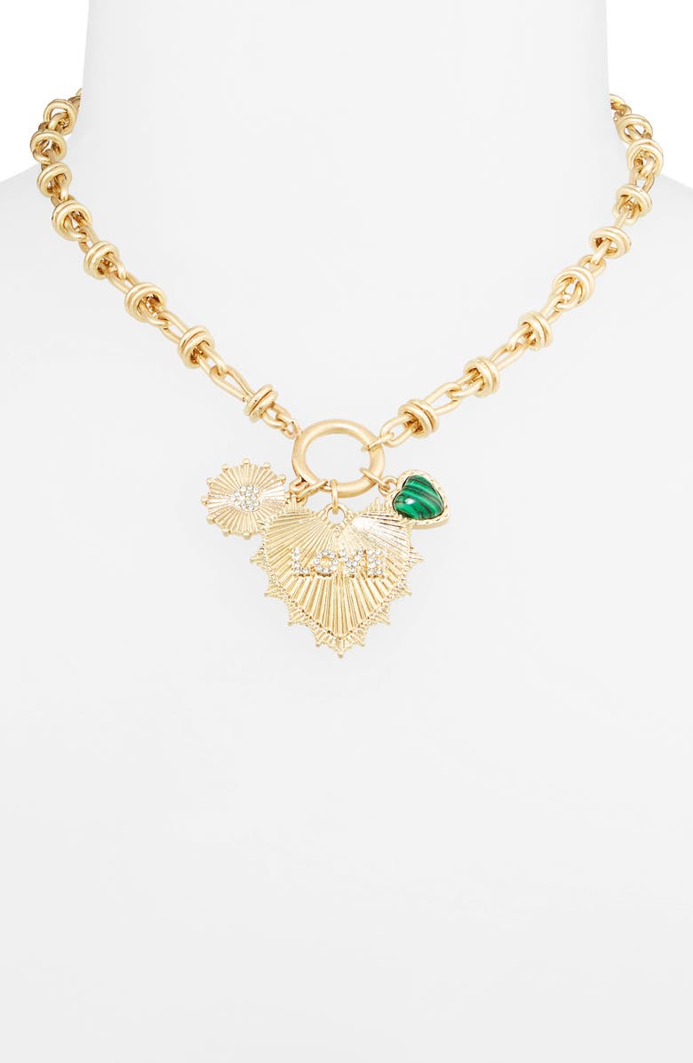Cara Heart Charm Necklace, Alternate, color, Gold