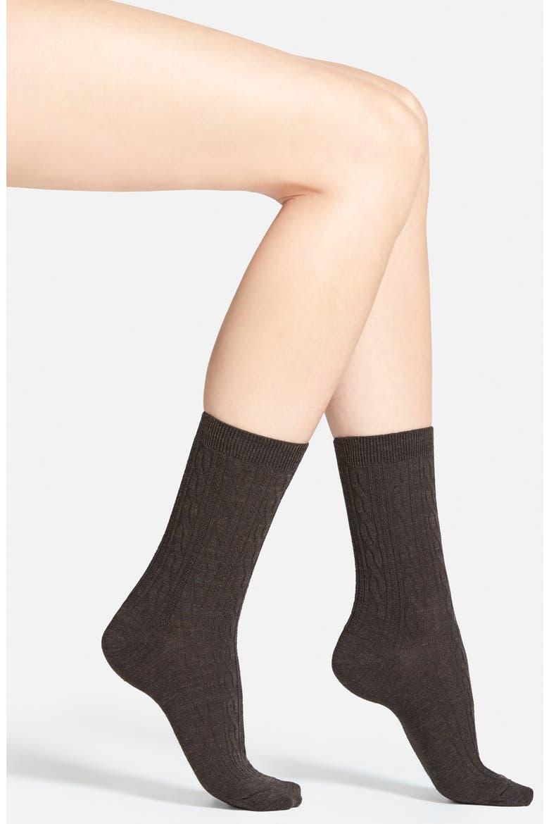 'Cable II' Crew Socks, Main, color, CHESTNUT