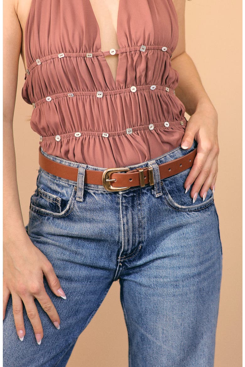 Atlas Faux Leather Belt, Alternate, color, BROWN/ GOLD