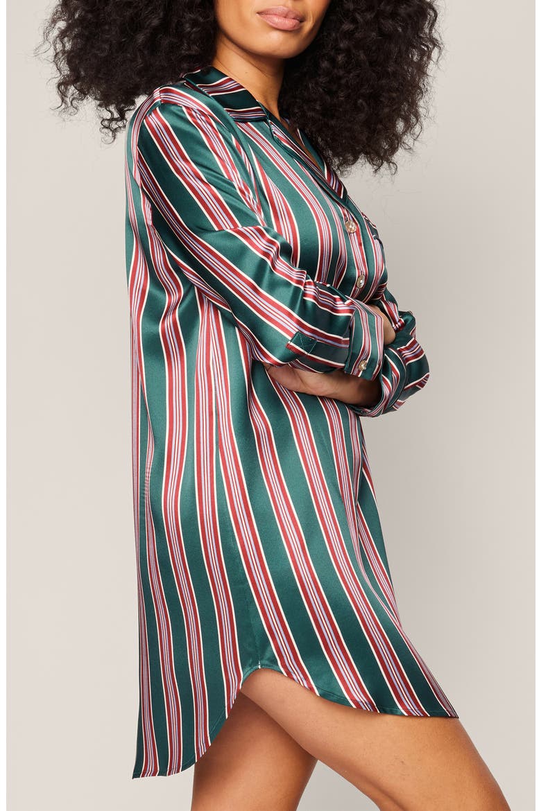 Lancaster Stripe Mulberry Silk Nightgown, Alternate, color, GREEN