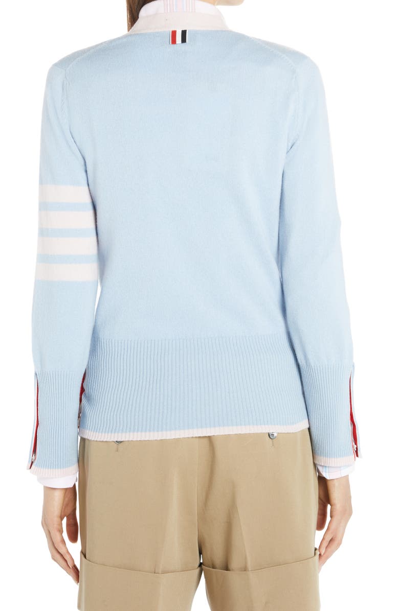 Thom Browne 4-Bar V-Neck Cashmere Cardigan, Alternate, color, 