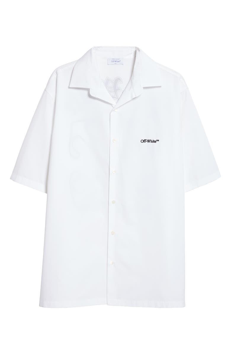 Off-White Gothic Arrows Cotton Poplin Bowling Shirt, Alternate, color, 