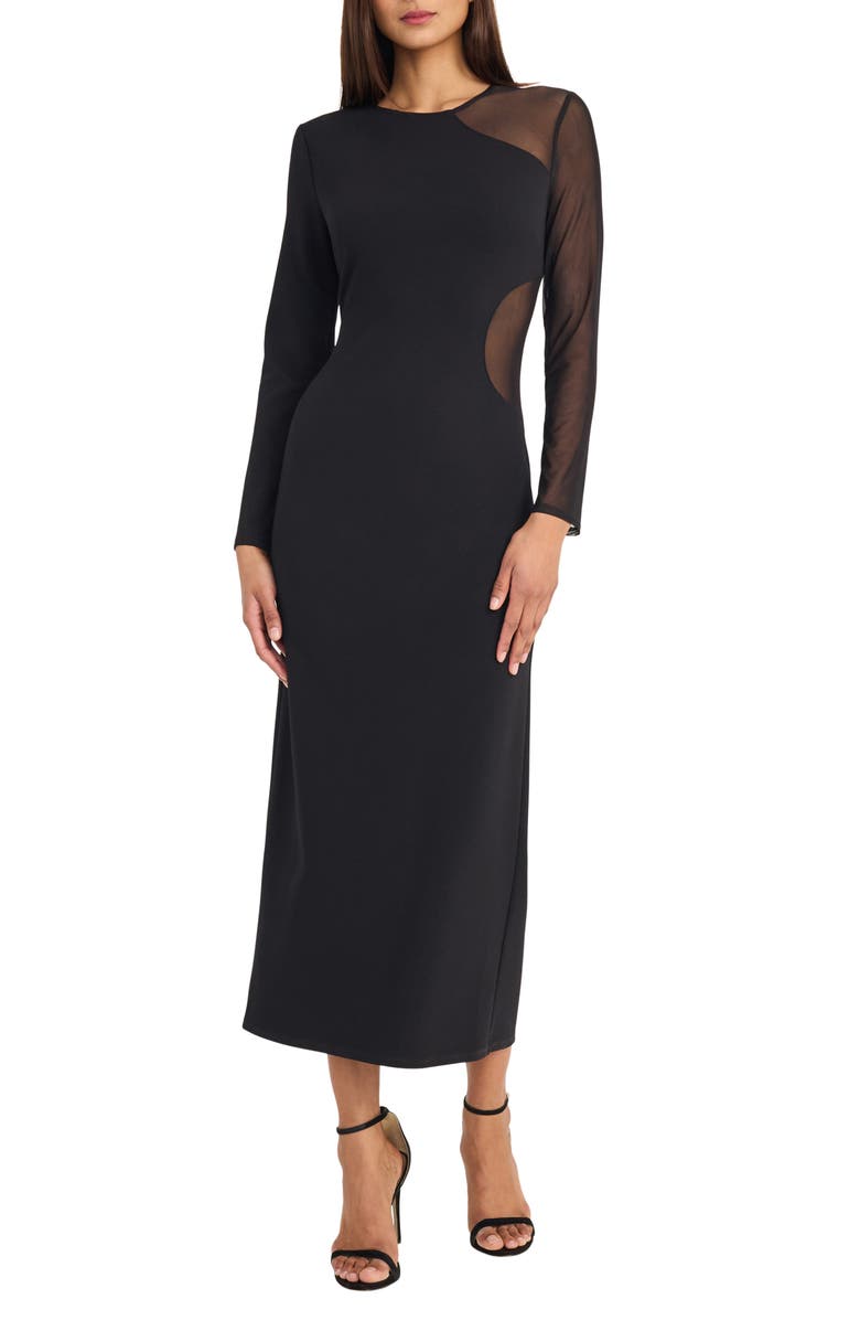 DONNA MORGAN FOR MAGGY Mesh Panel Long Sleeve Maxi Dress, Main, color, Black