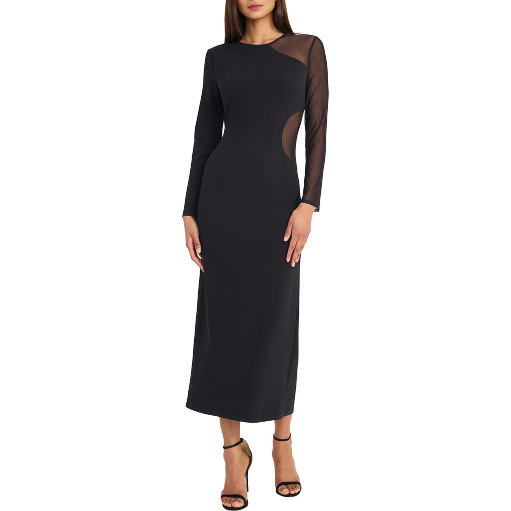 Donna Morgan For Maggy Mesh Panel Long Sleeve Maxi Dress In Black