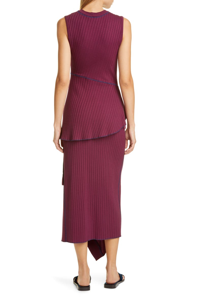 Asymmetrical Peplum Rib Midi Dress, Alternate, color, SANGRIA