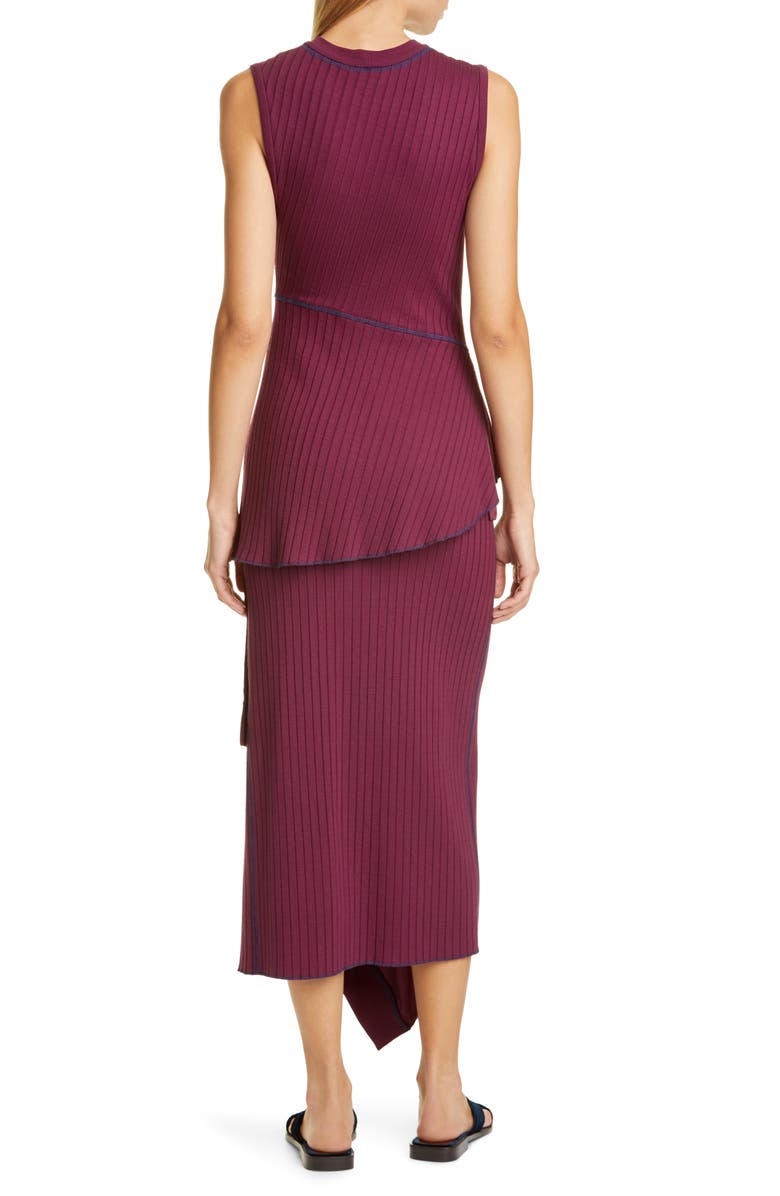Sies Marjan Asymmetrical Peplum Rib Midi Dress, Alternate, color, 