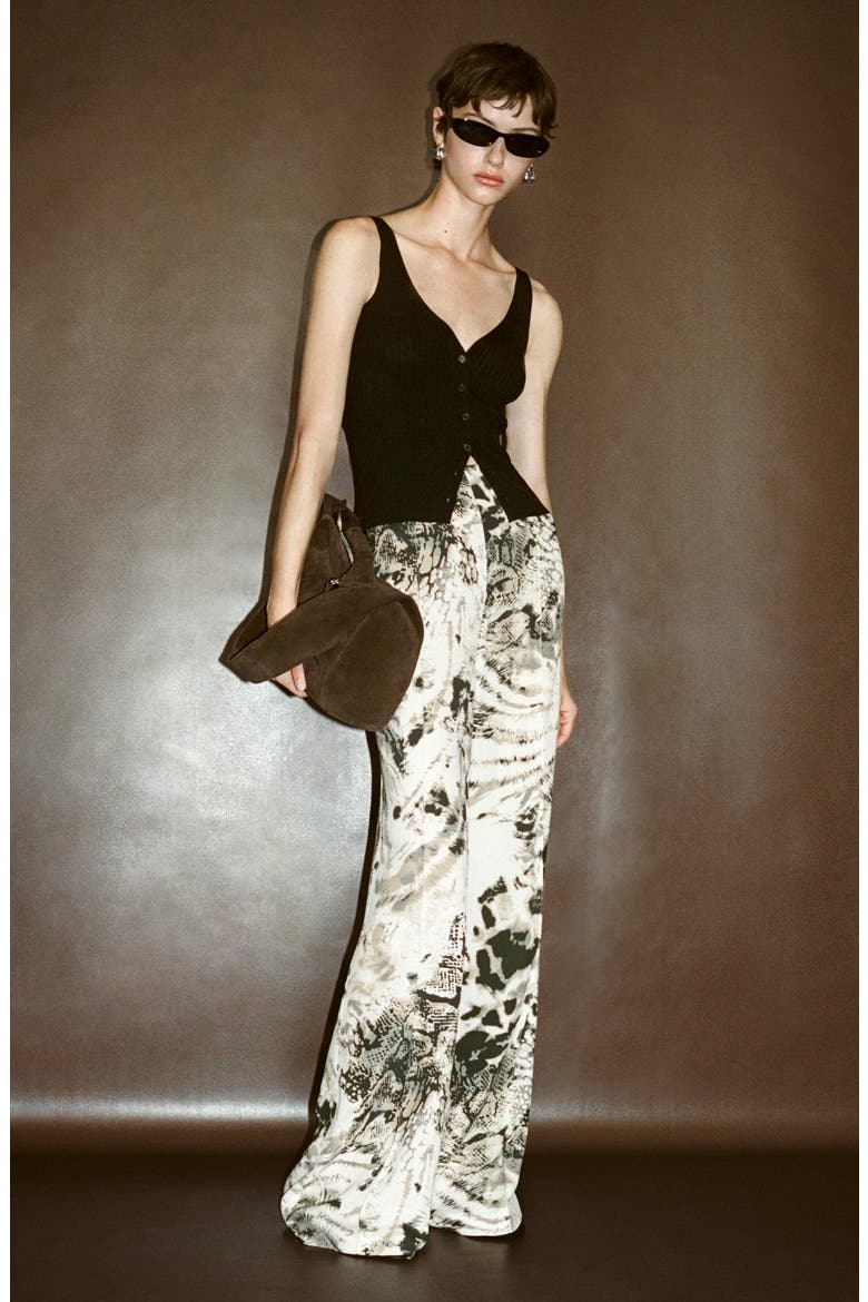 Fluid Animal Print Pants, Alternate, color, ECRU