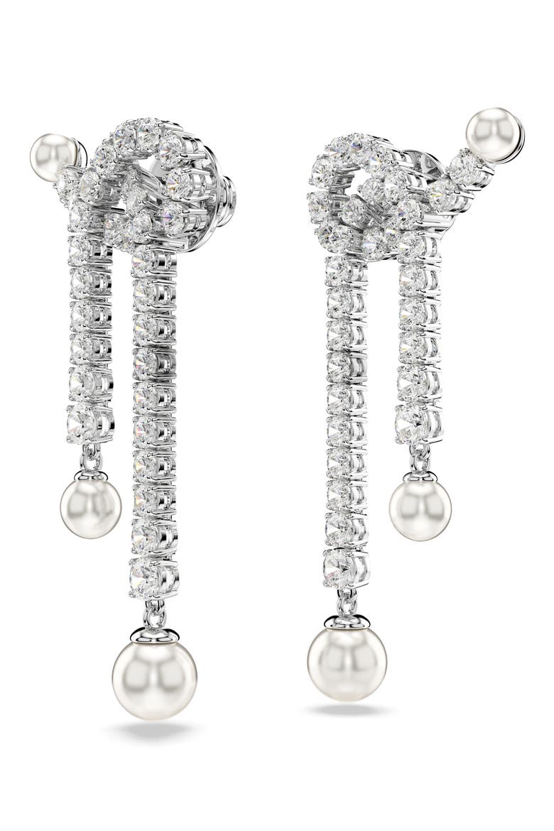 Matrix Imitation Pearl & Crystal Drop Earrings, Alternate, color, SILVER