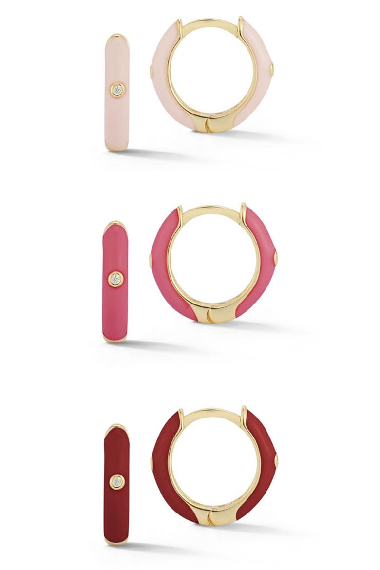 Set of 3 14K Gold Vermeil & CZ Huggie Hoop Earrings, Main, color, YELLOW GOLD