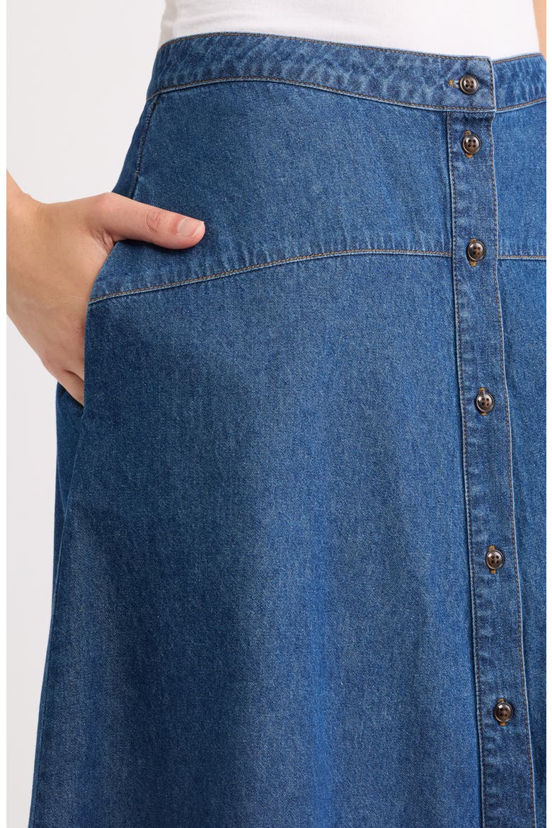 Button Front Denim Midi Skirt, Alternate, color, ARIES WASH
