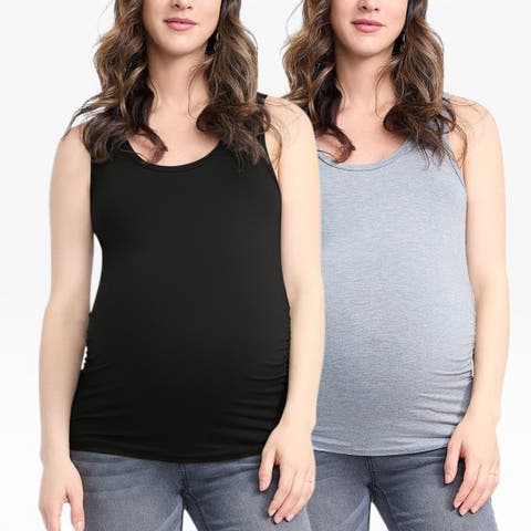 Scoop Neck Side-Ruched Maternity Tank Top - 2 Pack