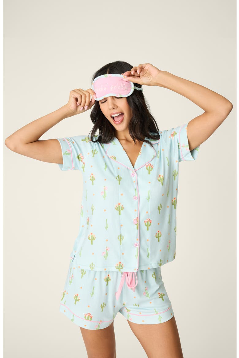 Feelin Prickly Short Pajamas, Alternate, color, TINTED AQUA
