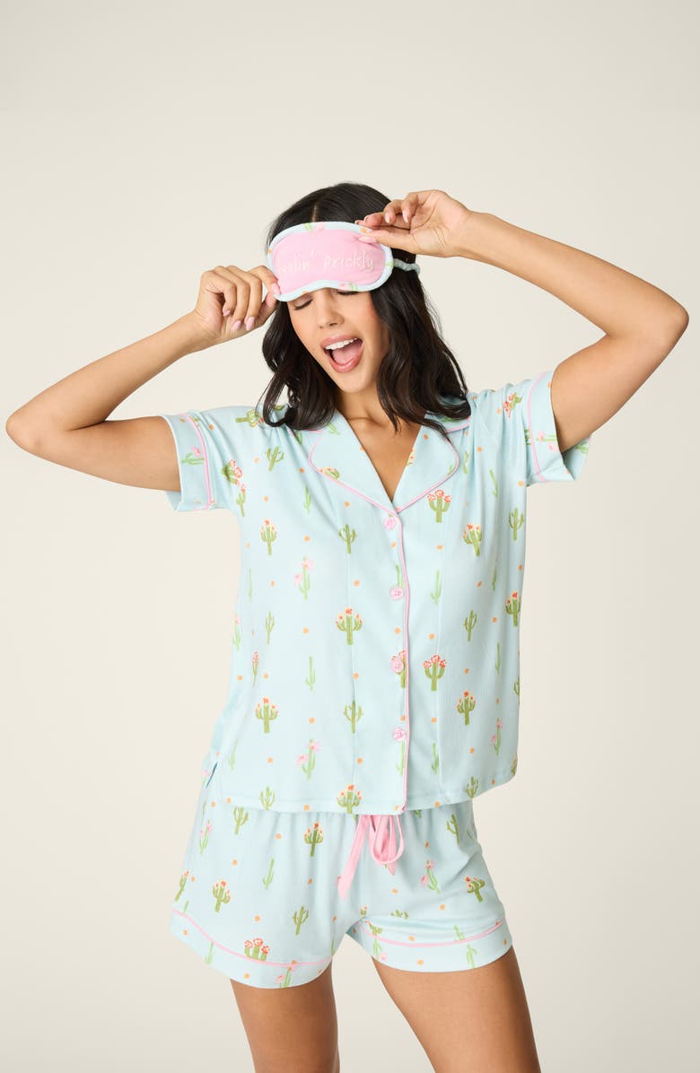 PJ Salvage Feelin Prickly Short Pajamas, Alternate, color, Tinted Aqua