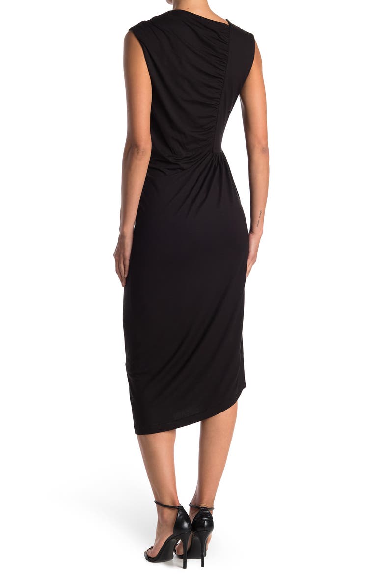 BOSS HUGO BOSS Asymmetrical Ruched Sleeveless Midi Dress, Alternate, color,