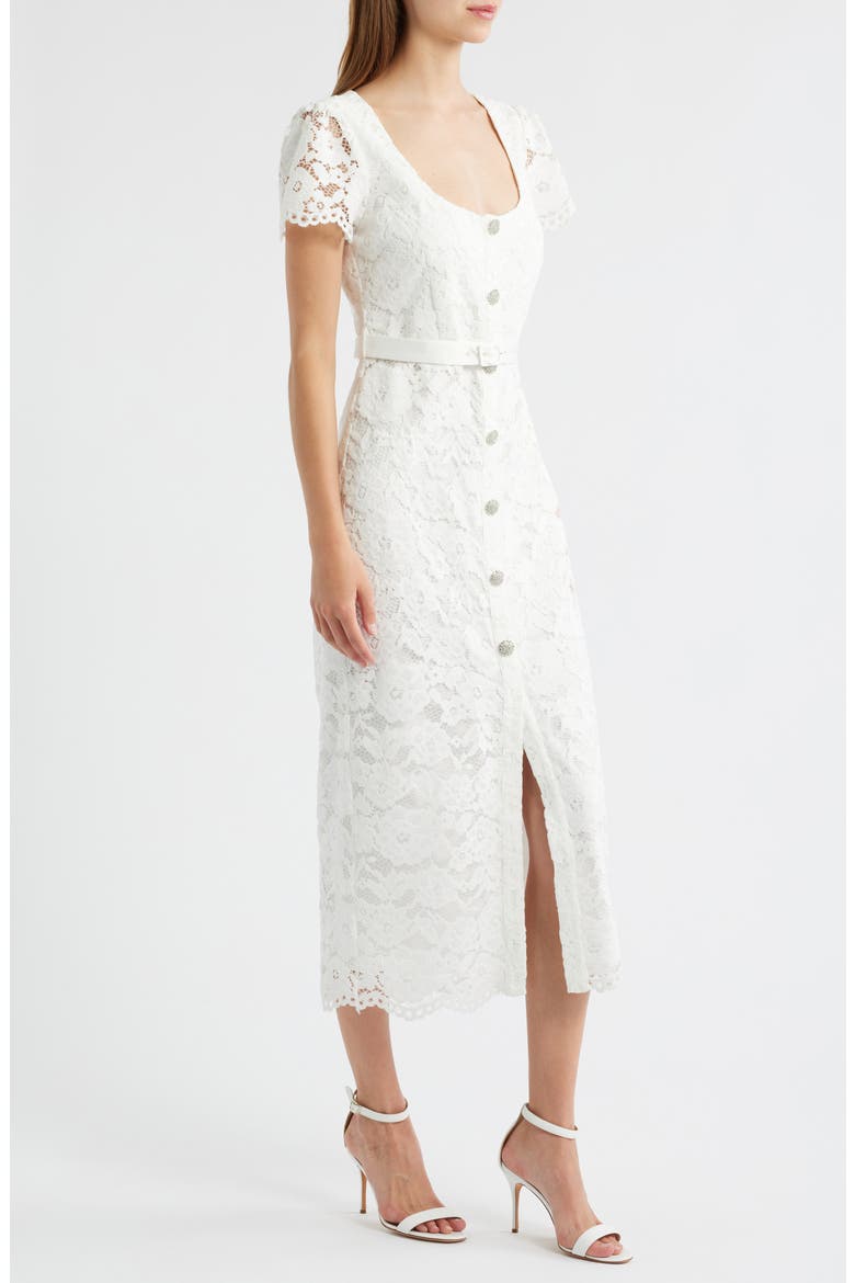 Dilana Belted Lace Dress, Alternate, color, WHITE