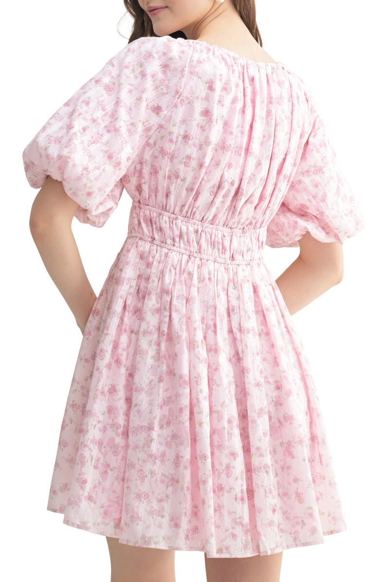 All in Favor Floral Print Puff Sleeve Minidress, Alternate, color, Pink Floral