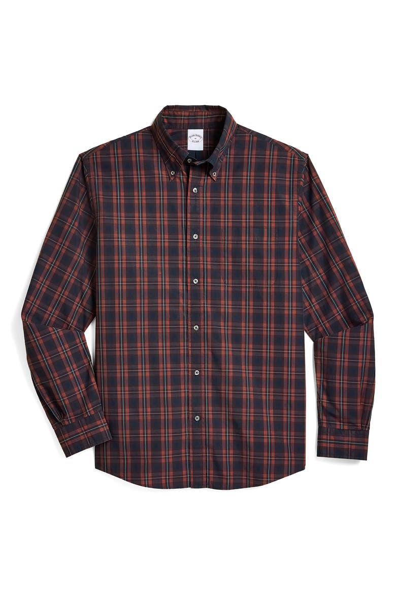 Plaid Cotton Poplin Shirt, Alternate, color, NAVYBRANDYPLD