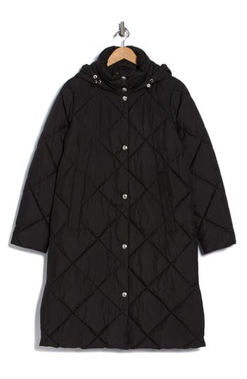 Sam Edelman Hooded Long Quilted Puffer Jacket In Black