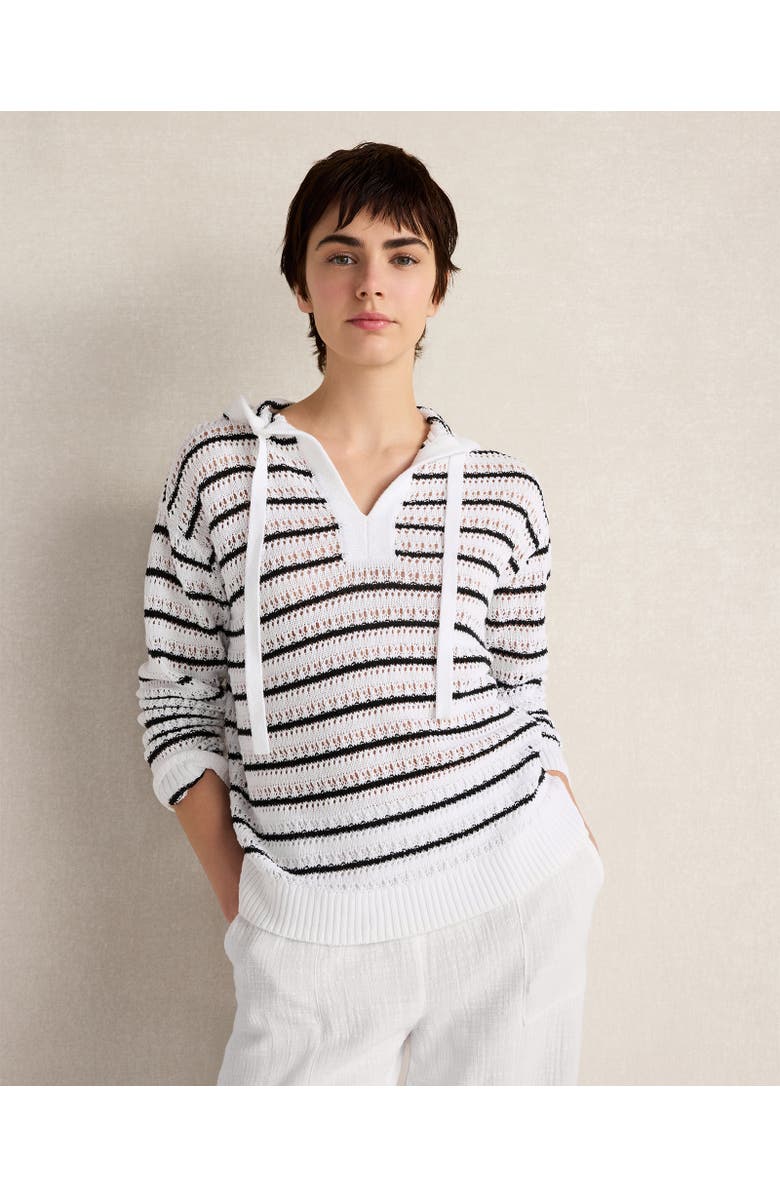 Haven Well Within Linen Cotton Blend Striped Open Stitch Hoodie, Main, color, White/Black