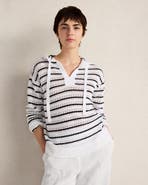 Haven Well Within Linen Cotton Blend Striped Open Stitch Hoodie