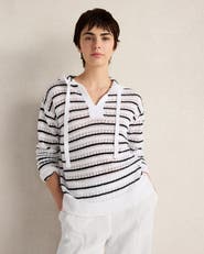 Haven Well Within Linen Cotton Blend Striped Open Stitch Hoodie