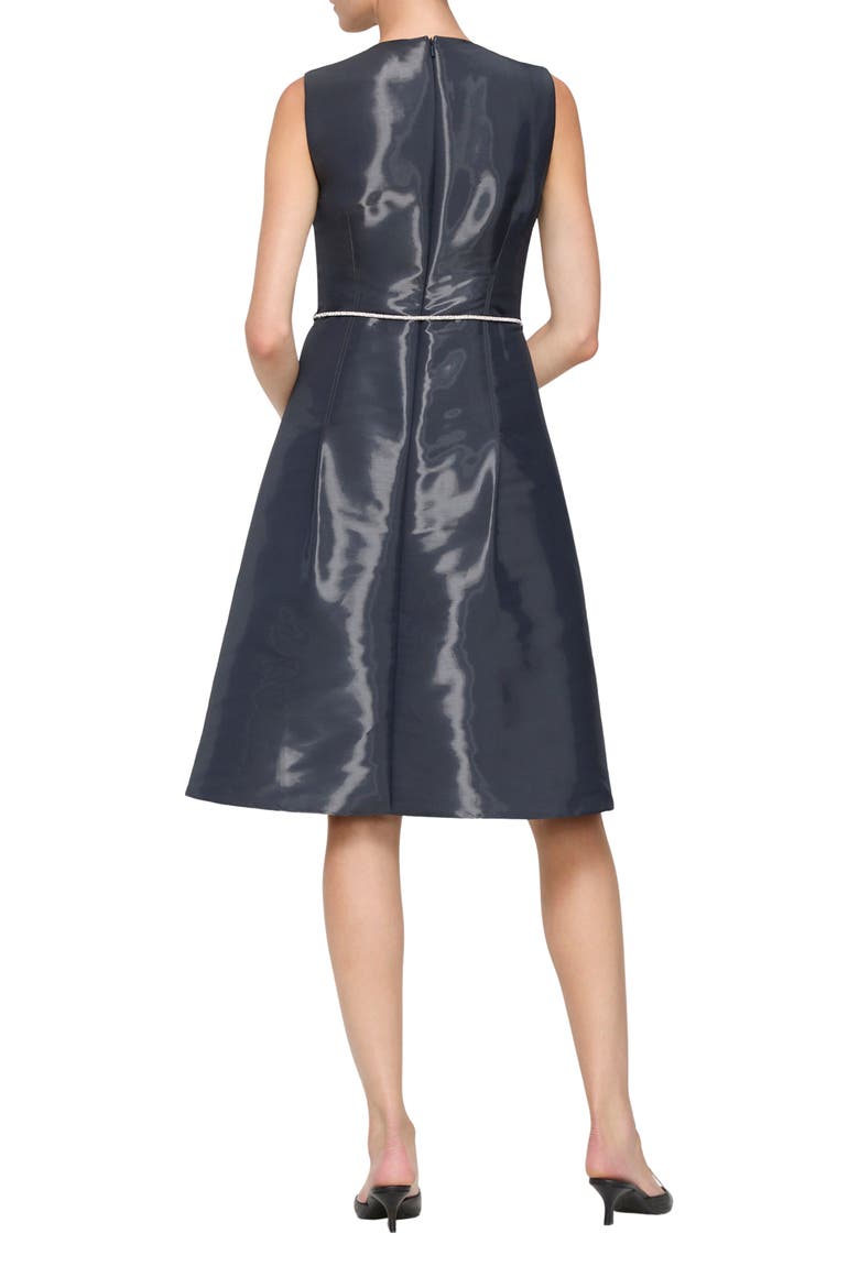 Liquid Twill A-Line Dress with Embellished Belt, Alternate, color, INK IRIDESCENT